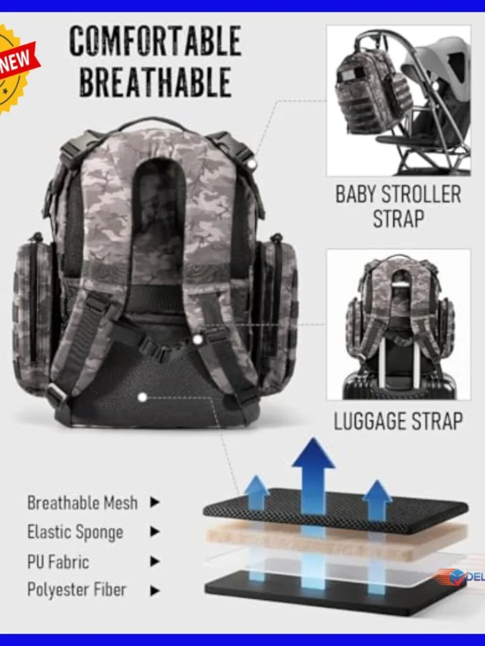 Large Capacity Tactical Diaper Backpack with Insulated Pockets and Changing Mat